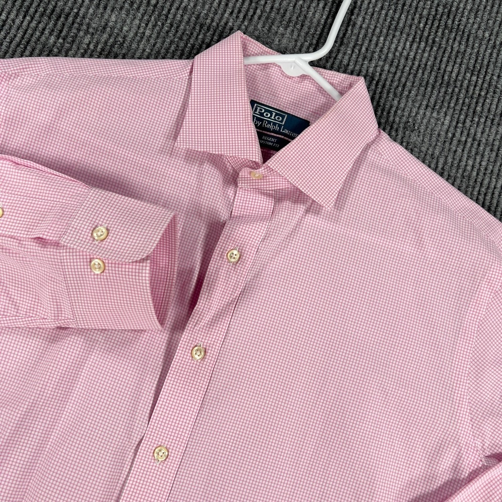 Polo Ralph Lauren Shirt Mens 17 Pink Check Long Sleeve Button Up Regent Custom